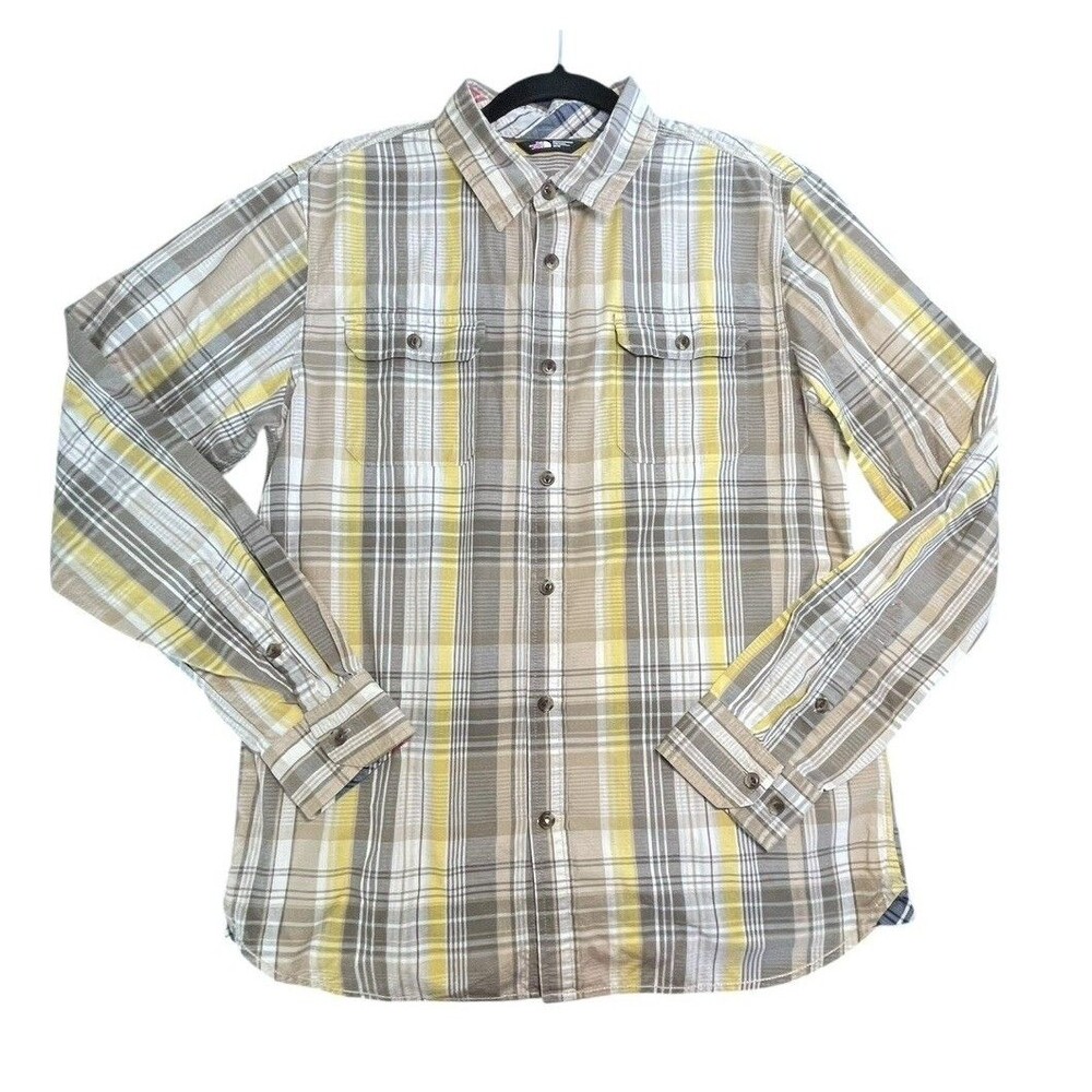 North Face Plaid Cotton Long Sleeve Button Up Shirt Mens Size Medium Brown‎ Fall